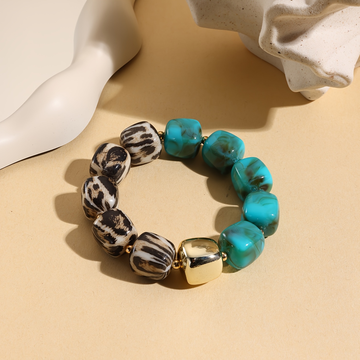 Leopard Print Dopamine Color Block Beaded Stretch Bracelet
